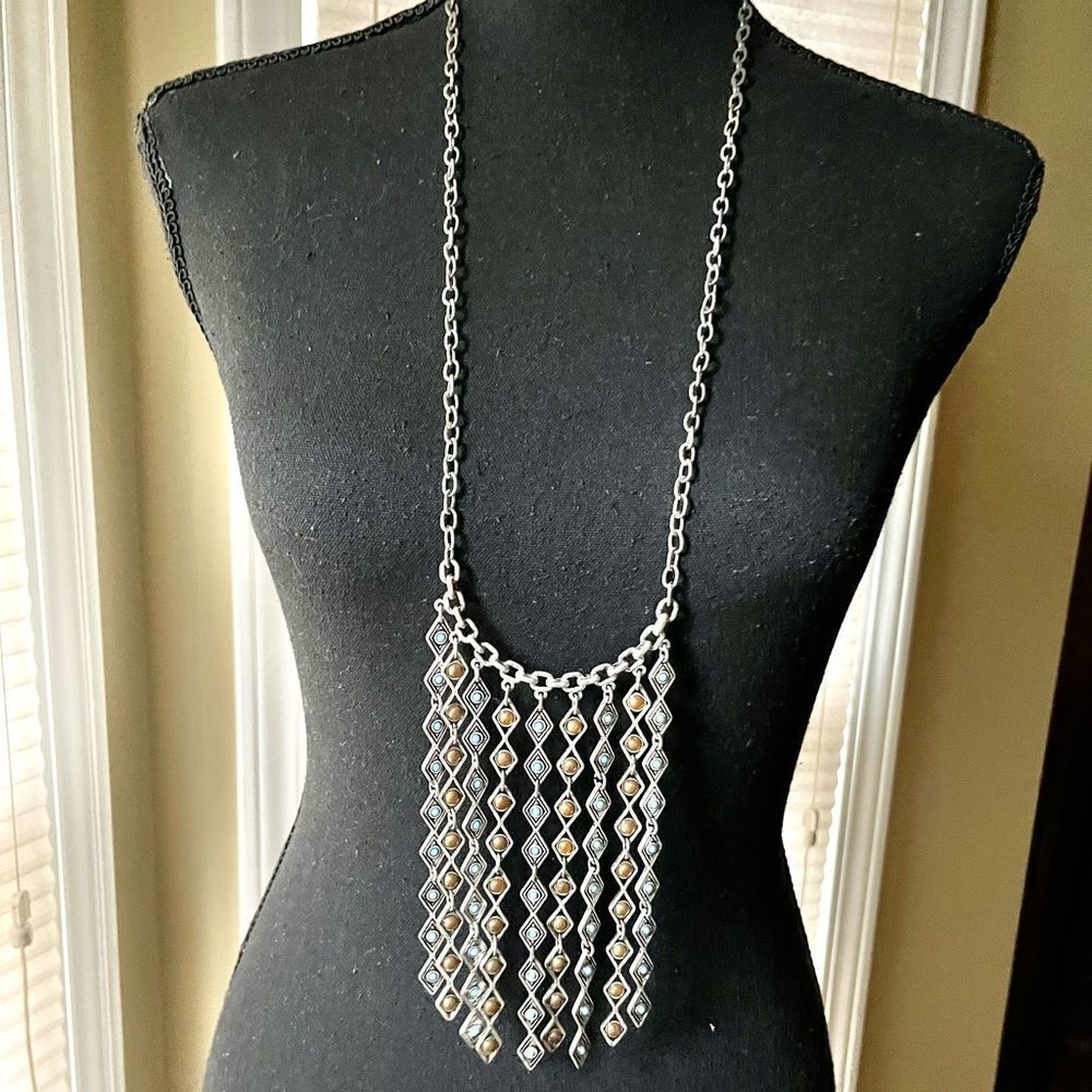 Premier Designs Arizona Southwest Faux Turquoise Style Silver Tone Necklace